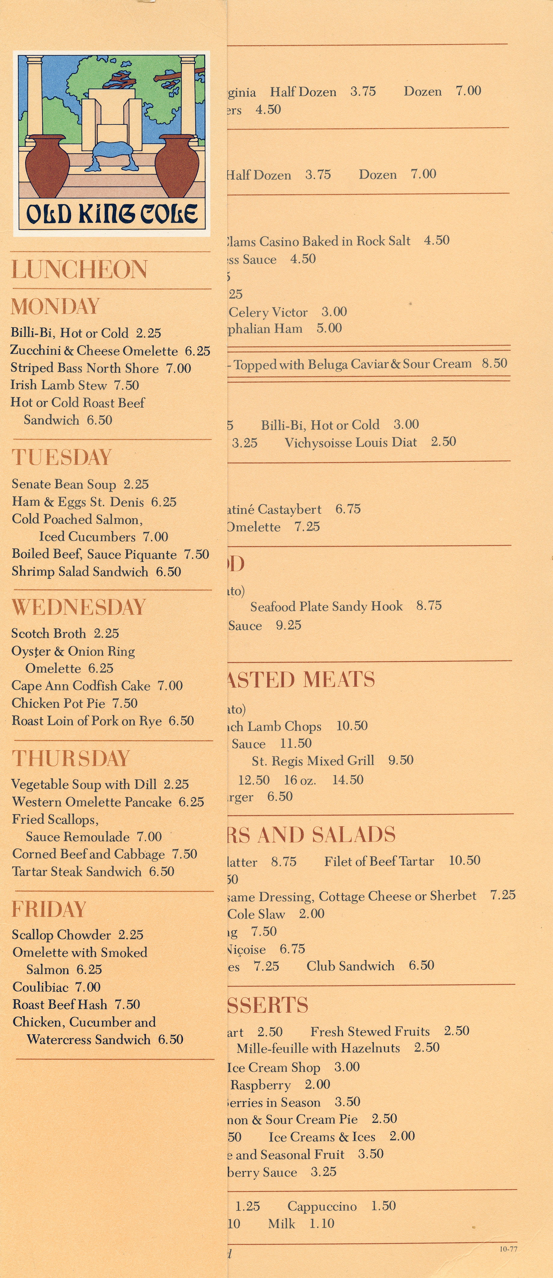 King Cole luncheon menu